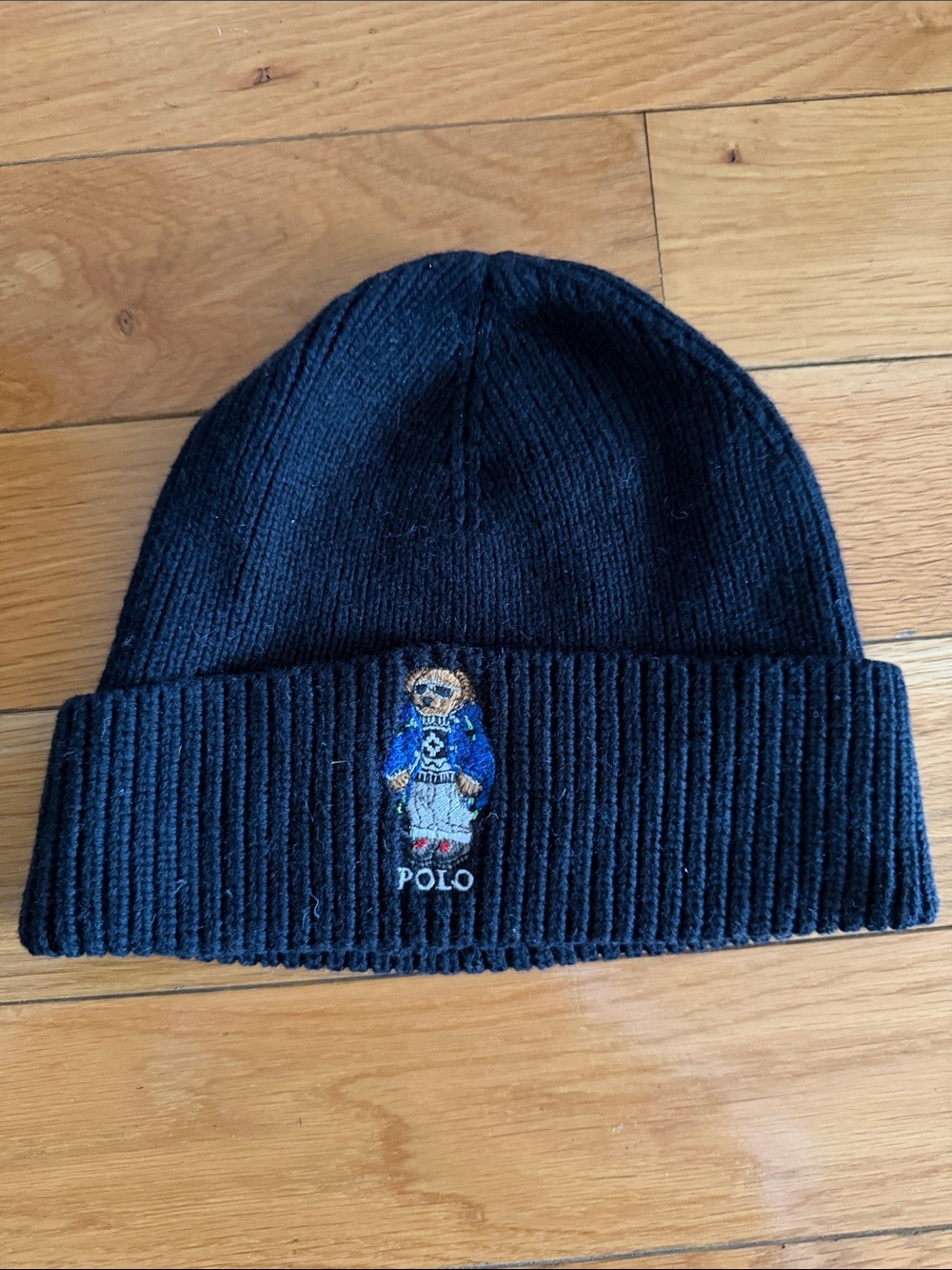 Polo by Ralph Lauren Kids Black Knit Beanie with Embroidered Polo Bear